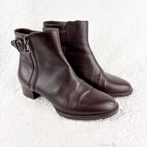Bally Brown Leather Ankle Boots Buckles Zippers size EU 38.5
